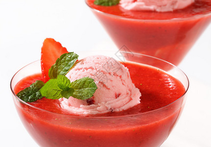 带柄玻璃杯草莓泥冰淇淋图片