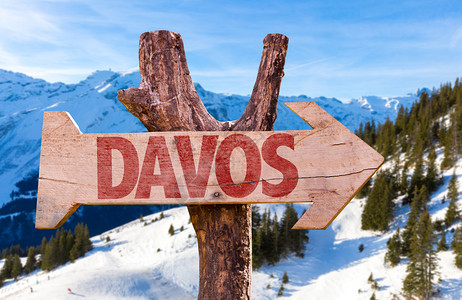 达沃斯木牌与冬季背景图片