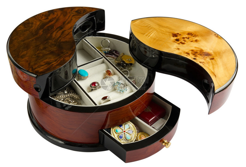 风格的露天木制珠宝盒是用磨光红桃木和清漆制成的图片