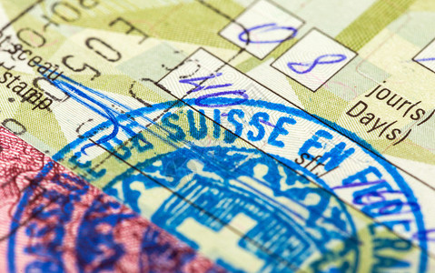 护照上的瑞士签证片段图片