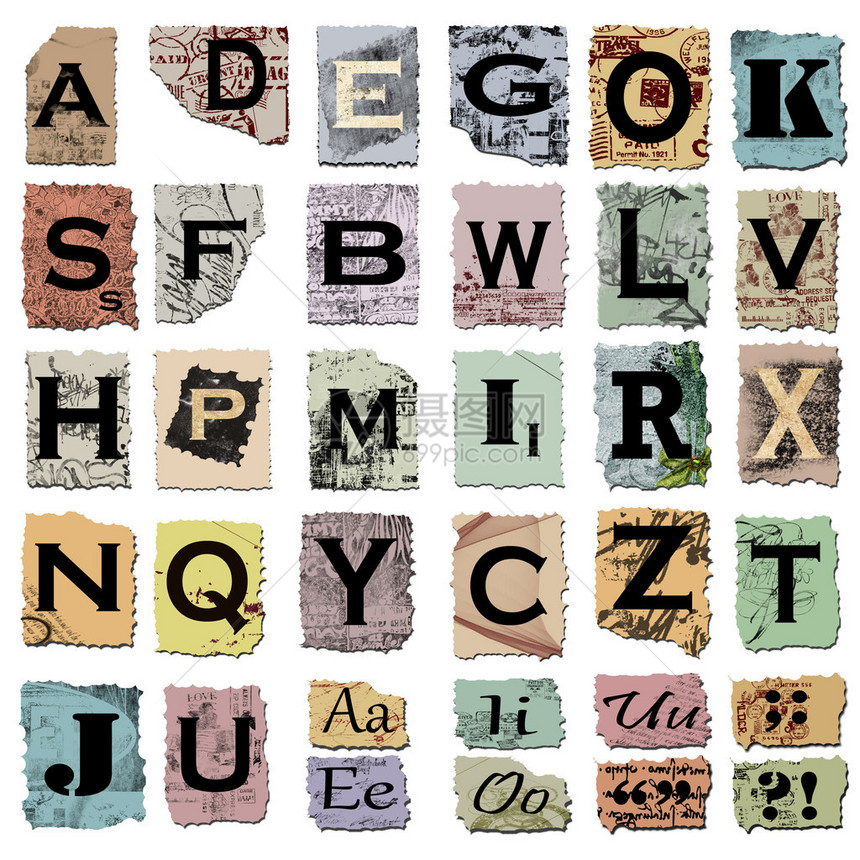 旧的字母表和标点符图片