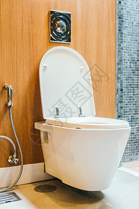 浴室内的白色马桶座装饰图片