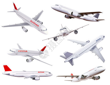 收集商业飞机模型在白图片