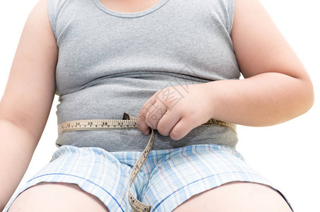 肥胖子用量测带量肚子的腹部图片