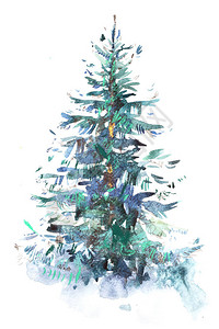 装饰圣诞树新年水彩插图水彩画背景图片