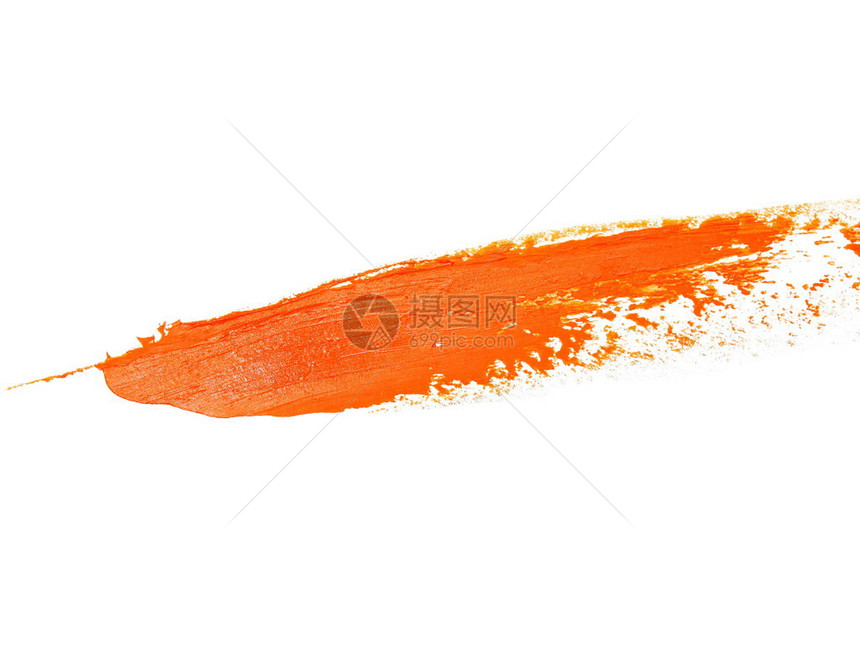 橙色grunge画笔描边油画颜料上白色孤立图片