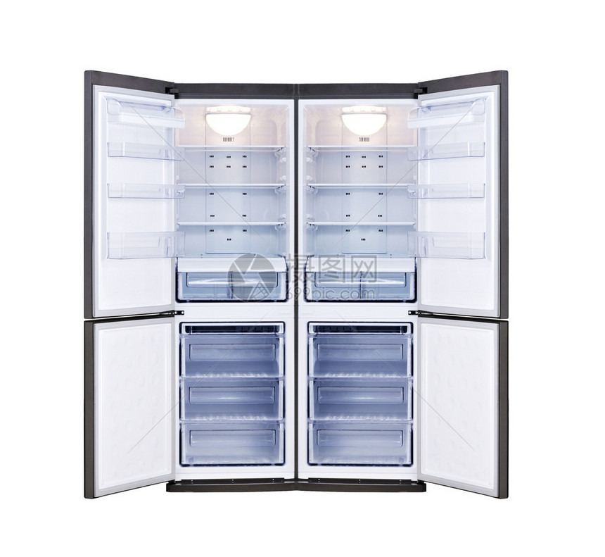现代电冰箱开着门白色背图片