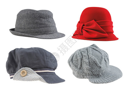 女现代帽子和帽子的集合带有剪裁路径图片