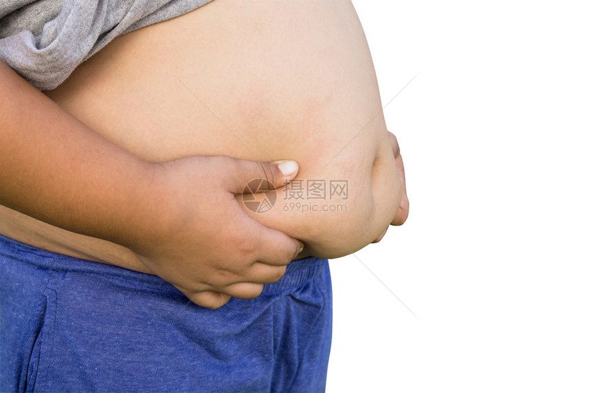 男孩胖不健康在孤立的白图片