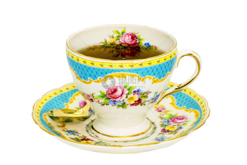复古精美瓷茶杯和茶碟图片