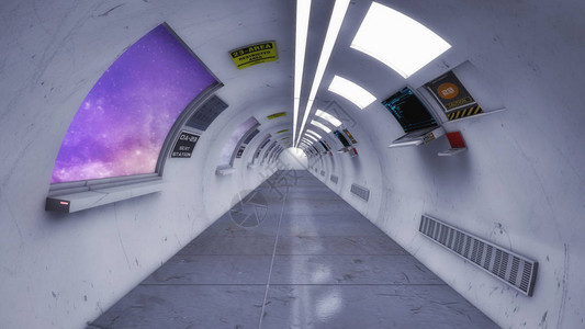 3D渲染未来的走廊室内建筑图片