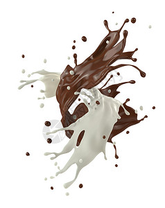 热巧克力和奶水喷洒孤图片