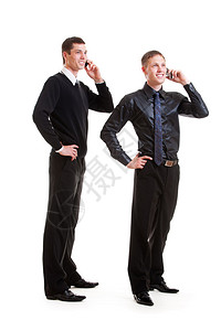 两名商人在电话上交谈白种背图片