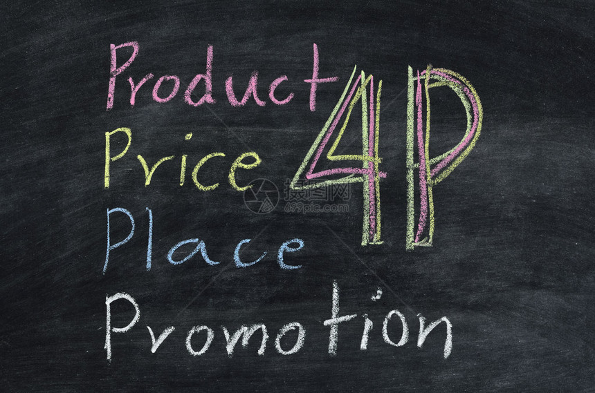 营销概念4p产品地点促销黑板上的价格图片