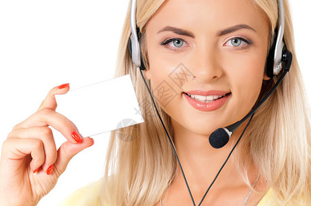 呼叫中心的年轻女青年在服务客户接线员面图片