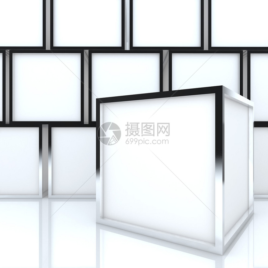 3D空白抽象白框在白色背景上显示用于设计工作的新图片