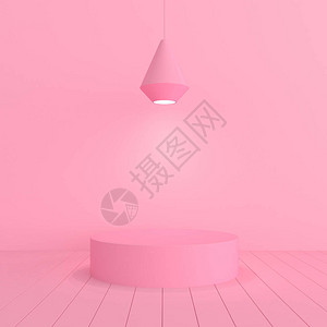 用圆桌台模拟场景将灯挂在粉红色背景图片