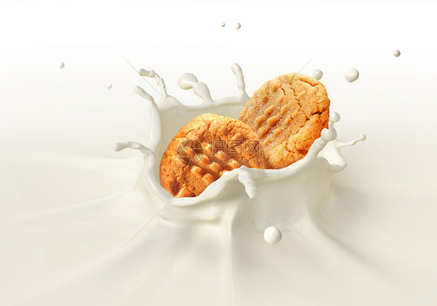 两块饼干掉进牛奶里形成皇冠图片