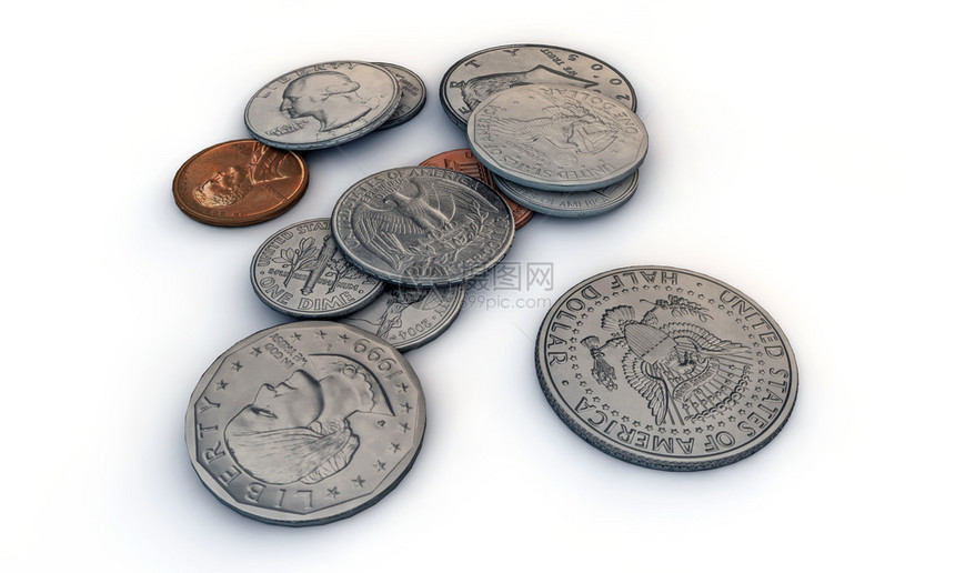 孤立在白色背景上的美元硬币图片
