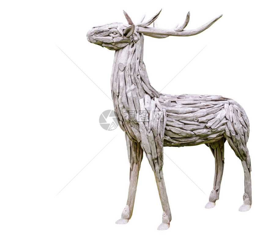 木鹿由天然材料制成用白色图片