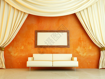 白色沙发和窗帘图片