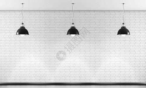 白色砖墙和三个黑色吸顶灯3d渲染图片