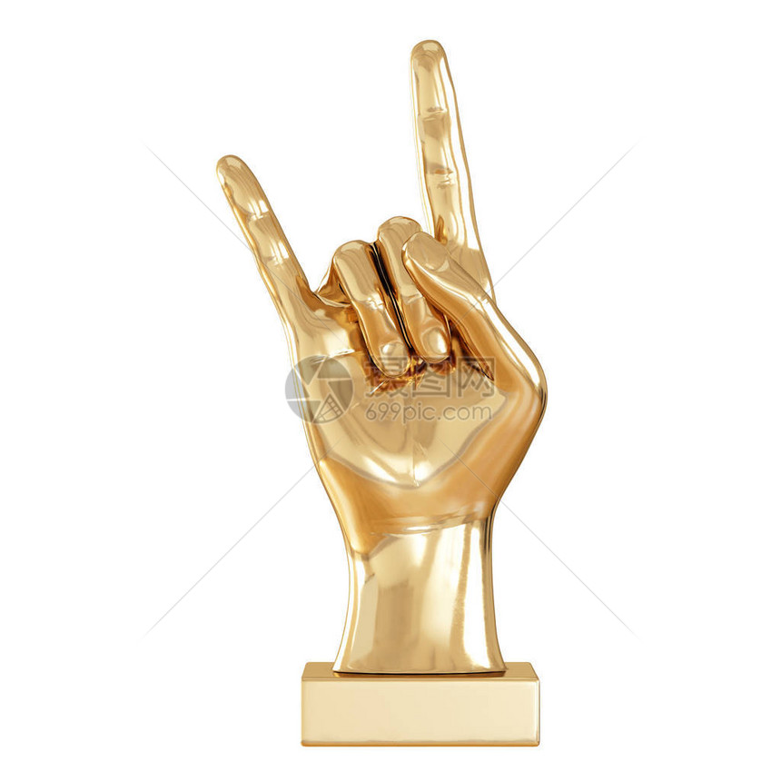 白色背景上两只手举起手指的金雕像FrontView图片