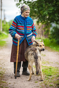 农村的老年妇女与狗一图片