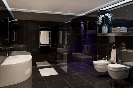 黑色现代淋浴房的3d插图图片