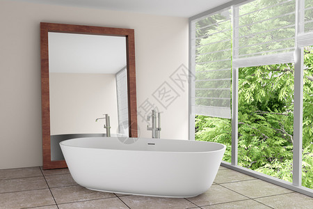 巴德济默带大镜子的现代浴室背景