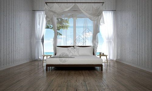 班加罗尔豪华的白色卧室内设计和木墙背景3D设计图片