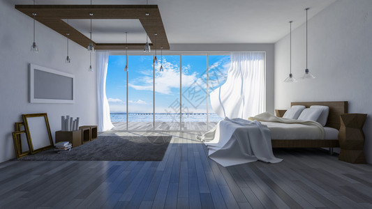 海滨小素材白天海边房间的3ds渲染图像设计图片