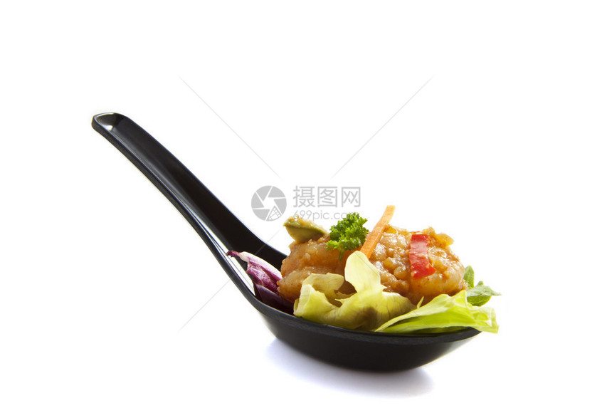 黑勺子有美味的食物孤图片