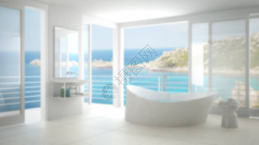 模糊背景室内设计带大窗户的简约浴室图片