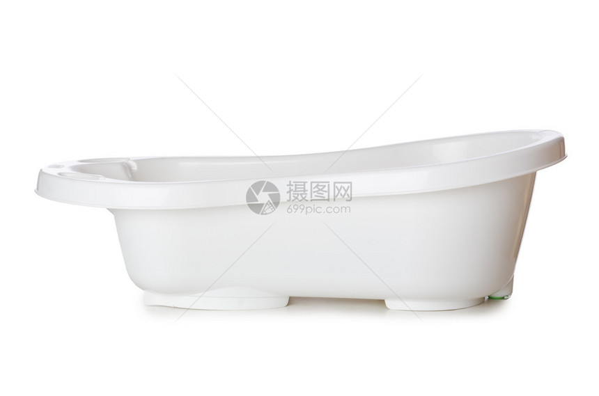 白色上孤立的小浴缸图片