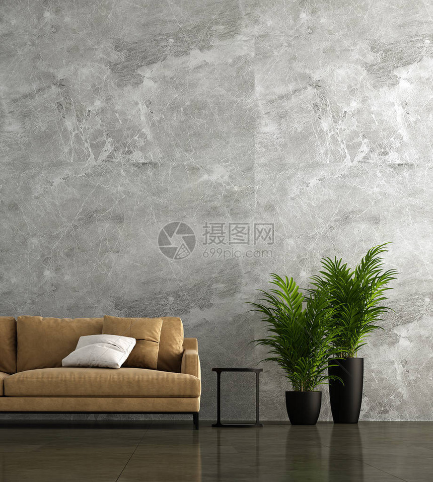 现代客厅室内设计和大理石墙壁图片