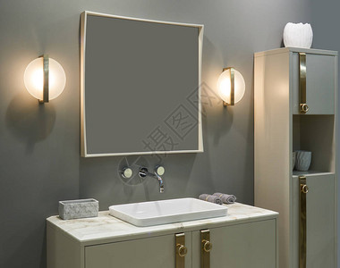 浴室收纳架内卫生间墙架搅拌器隐形洗浴盆大镜子设计图片