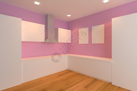 用粉红色墙壁的厨房图片