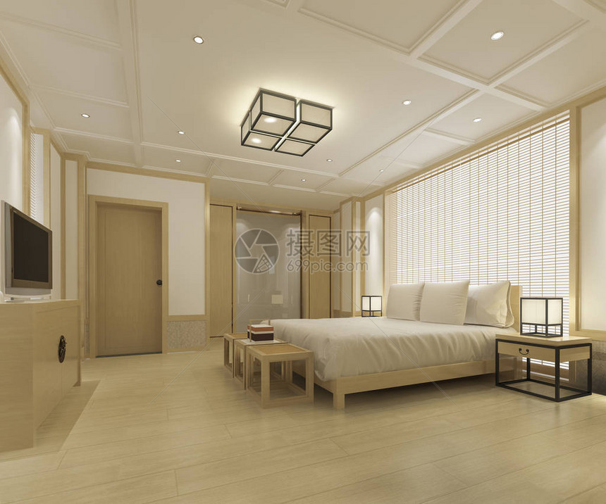 3d提供美丽的豪华的Asian卧室套房图片