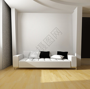 现代室内的白色沙发靠墙图片