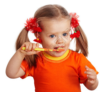 小女孩清洁刷牙孤立图片