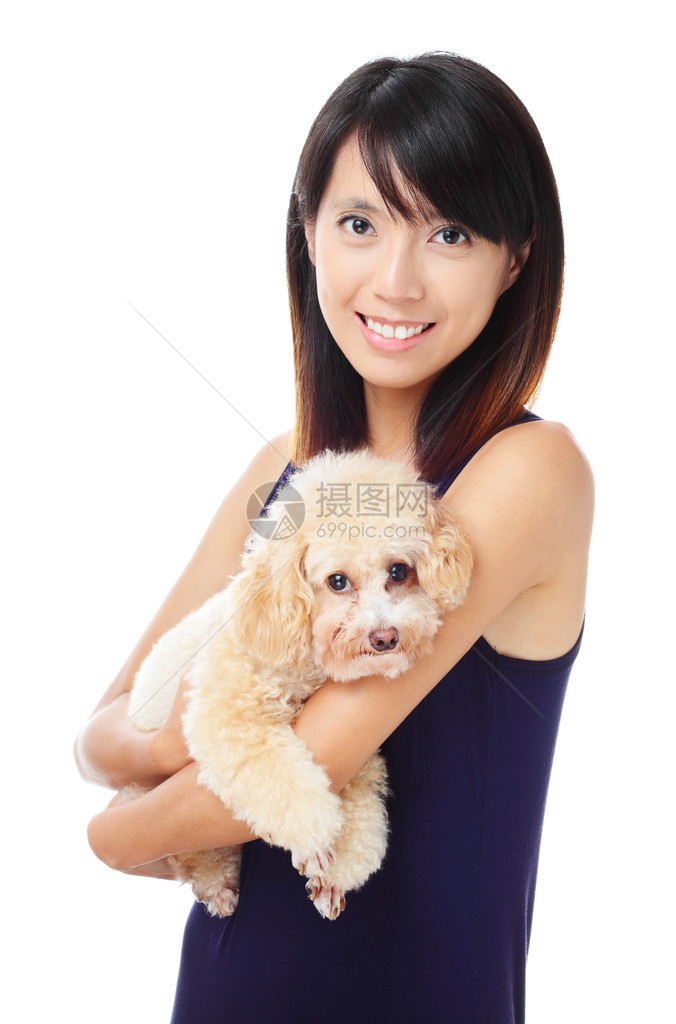 有狗贵宾犬的亚洲女人图片