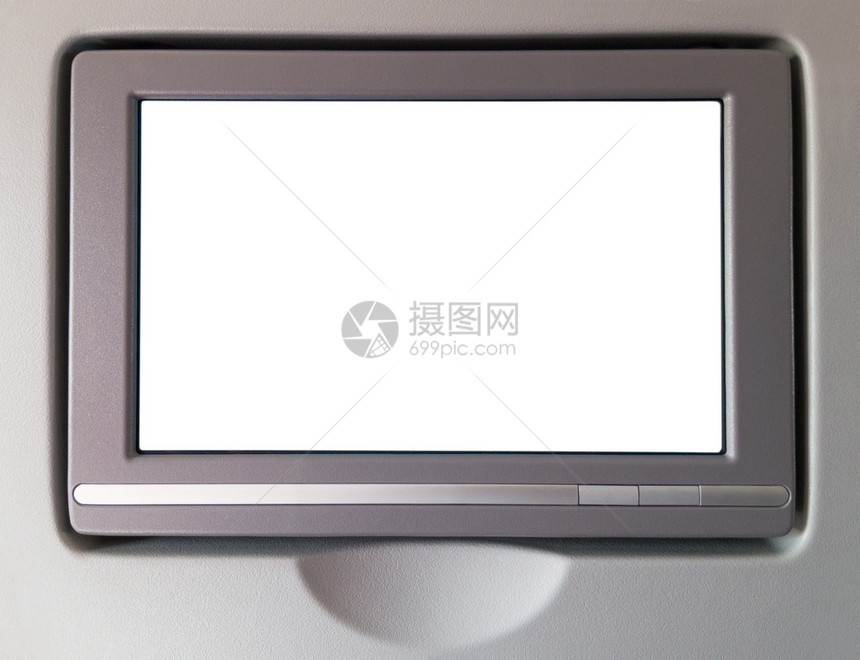 飞机座位上的白色液晶屏幕复制文本图片
