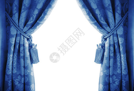 白色背景上的蓝色窗帘图片
