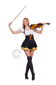 在白色拉小提琴的女孩图片