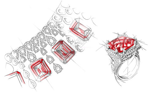 珠宝首饰钻戒促销易拉宝珠宝戒指项链耳环宝石的手绘草图孤立的首饰配件珠宝线插画