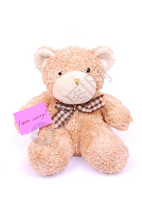 一个可爱的笑容柔软泰迪熊玩具粉红色我很遗憾的注意图像孤立在白色图片