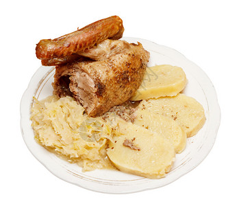 传统捷克烤鸭配和白饺子图片