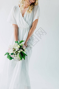 新娘在婚纱中被割成的景色穿着白图片