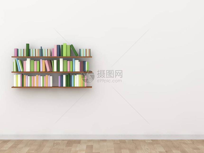 室内书架室图书馆3d渲染图片